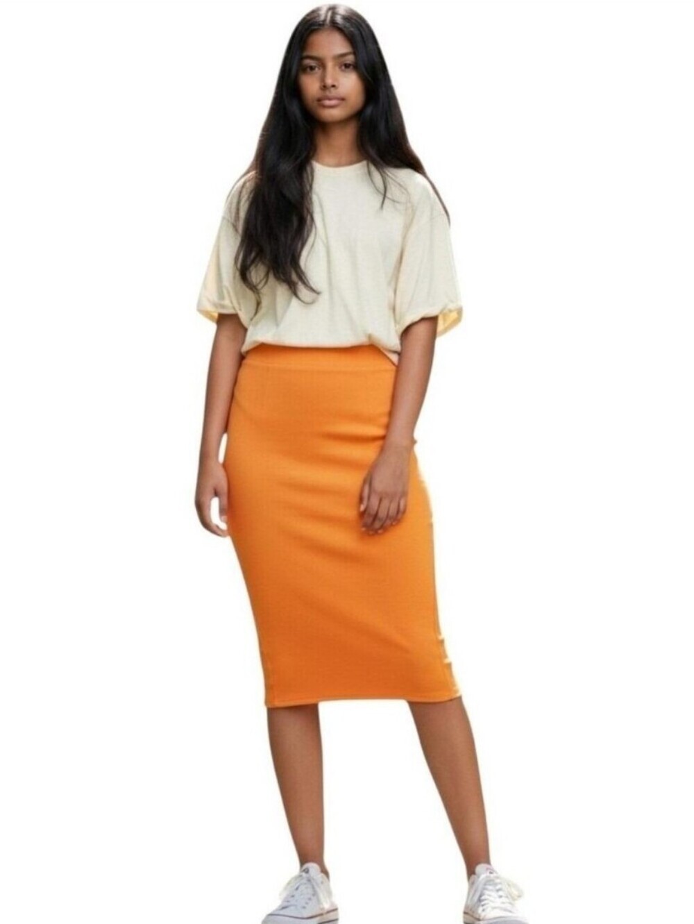 Naked Wardrobe Deep Orange Double Lined Midi Pencil Skirt 2X Bodycon Vibrant